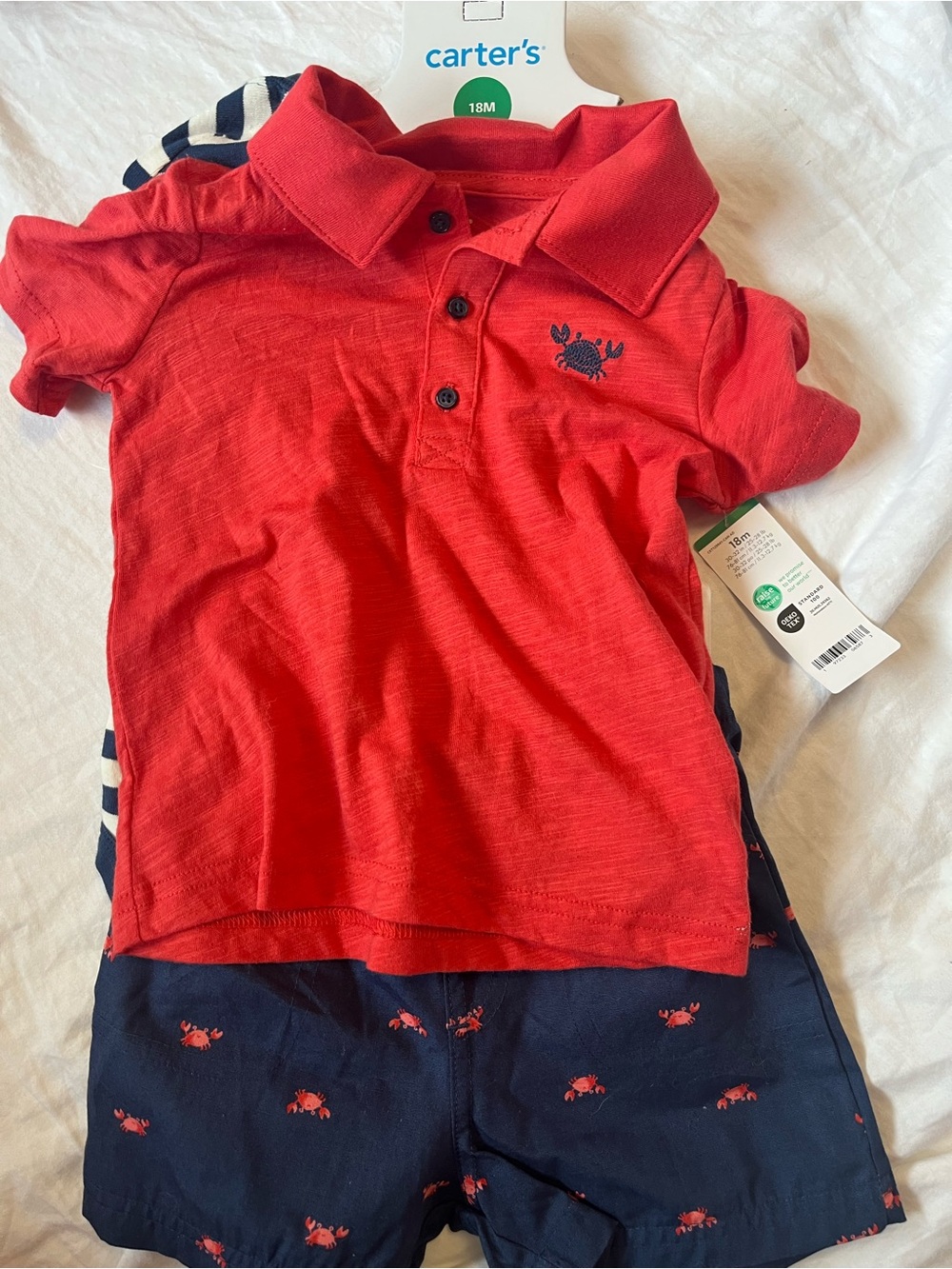 Carter's Red Polo with Navy Crab Detail
